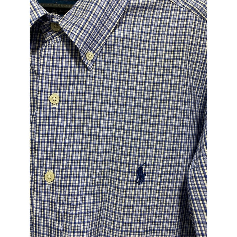 Vintage Ralph Lauren Classic Fit Blue Plaid Button Up Shirt Mens 16.5 34/35